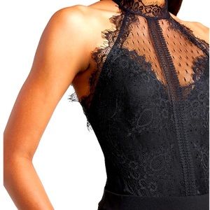 Express black lace halter neck jumpsuit.